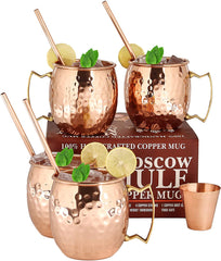 COPPER BAR COCKTAILS 29Moscow Mule 100 % Solid Pure Copper Mug / Cup (16-Ounce / Set of 6, Hammered)