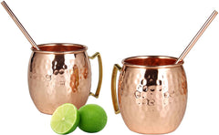 COPPER BAR COCKTAILS 29 Moscow Mule 100 % Solid Pure Copper Mug / Cup (16-Ounce / Set of 2, Hammered)
